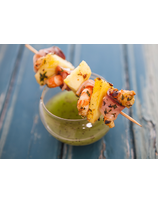 Crevettes bardées de ventrèche à l’ananas