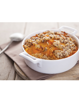 Gratin de potiron, confit de porc basque et crumble de fromage de chèvre