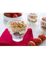 Verrine de rillettes de truite, tomates séchées et crème de chèvre