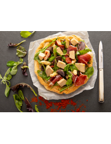 TARTE AU JAMBON, FOIE GRAS, GESIERS DE CANARD ET ASPERGES 