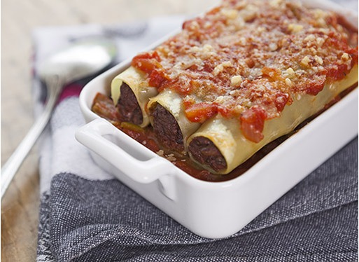 Cannellonis au boudin basque et sauce piperade