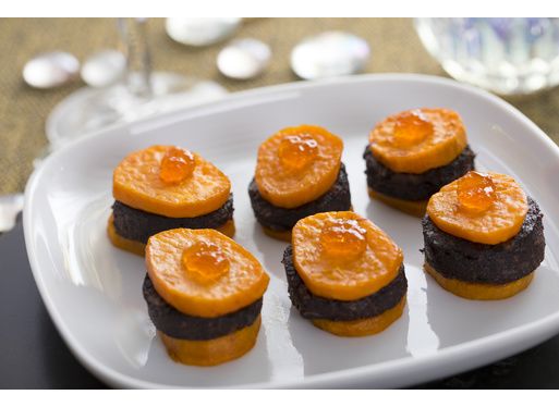 Bouchées de boudin noir et patate douce. 
