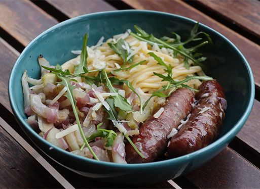 Pasta Rocchini aux saucisses confites et fromage de brebis