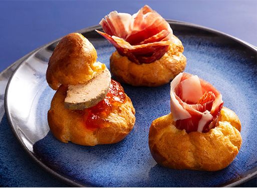 Duo de choux farcis au jambon de Kintoa AOP et foie gras de canard