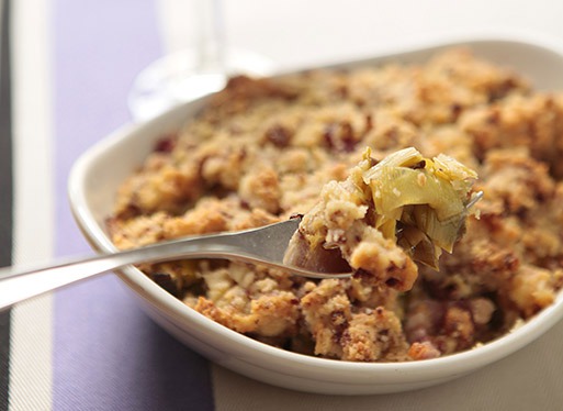 Crumble de ventrêche au poireau et au fromage